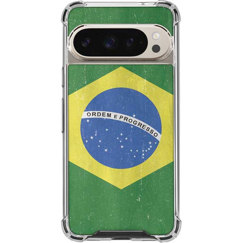 Brazil Flag Distressed Pixel 9 Pro XL Clear Case
